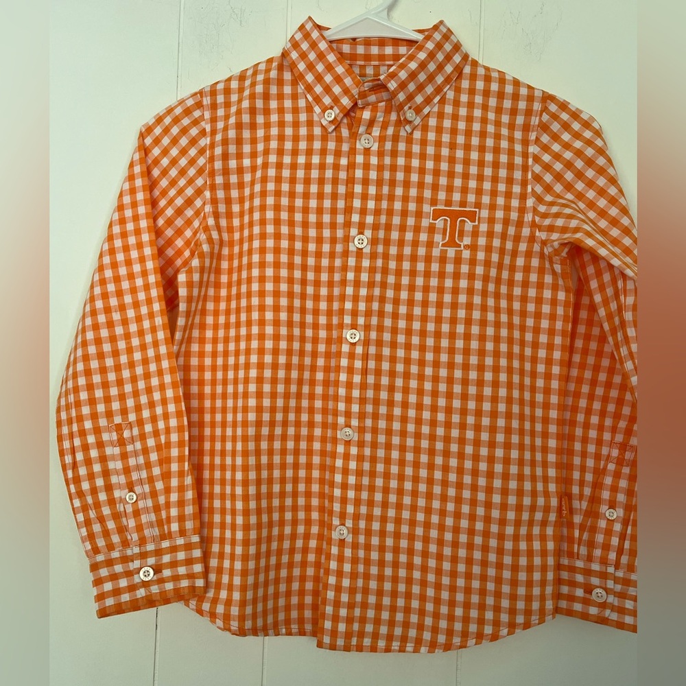 Garb Team University of Tennessee VOLS Orange Gingham Button-down Shirt size 5-6 - Picture 2 of 13